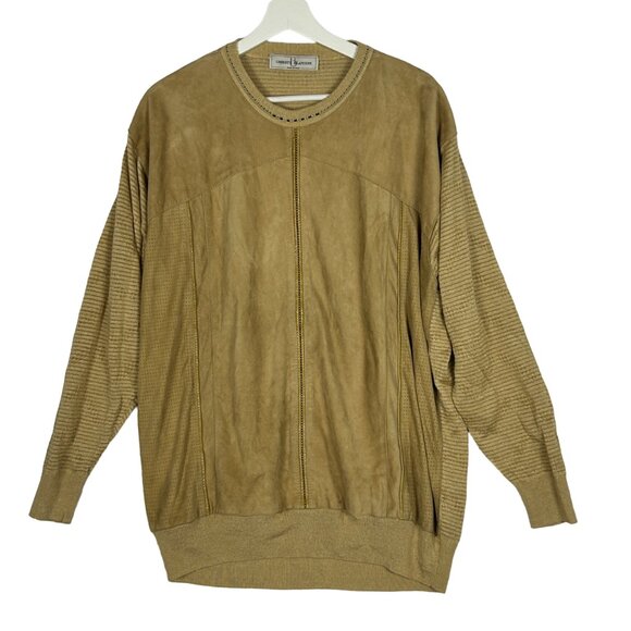 Umberto Bilancioni Sweater Men 52 Linen Blend Leather Pullover Italy Vintage Top - Picture 1 of 16